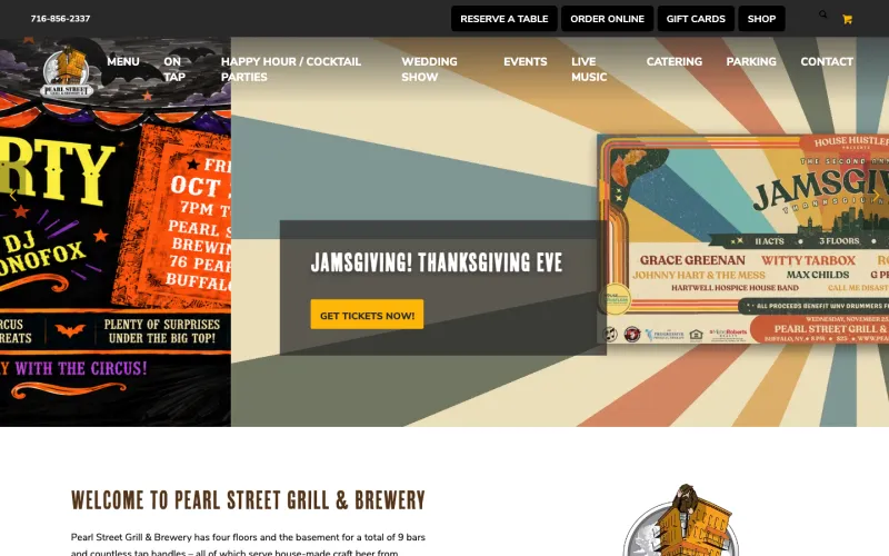 The Pearl Street Grill & Brewery homepage